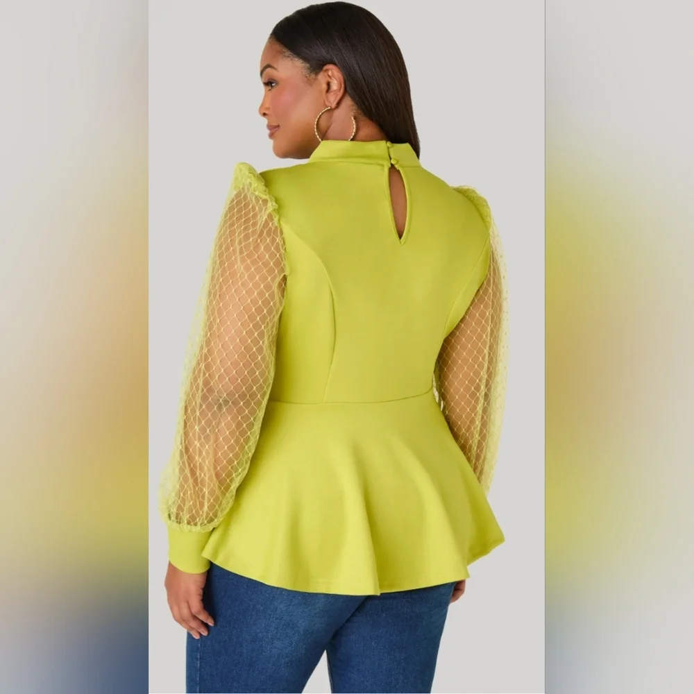 Ashley Stewart Mesh Paneled Cutout Peplum Top Size 30W/32W NWT - Picture 3 of 13
